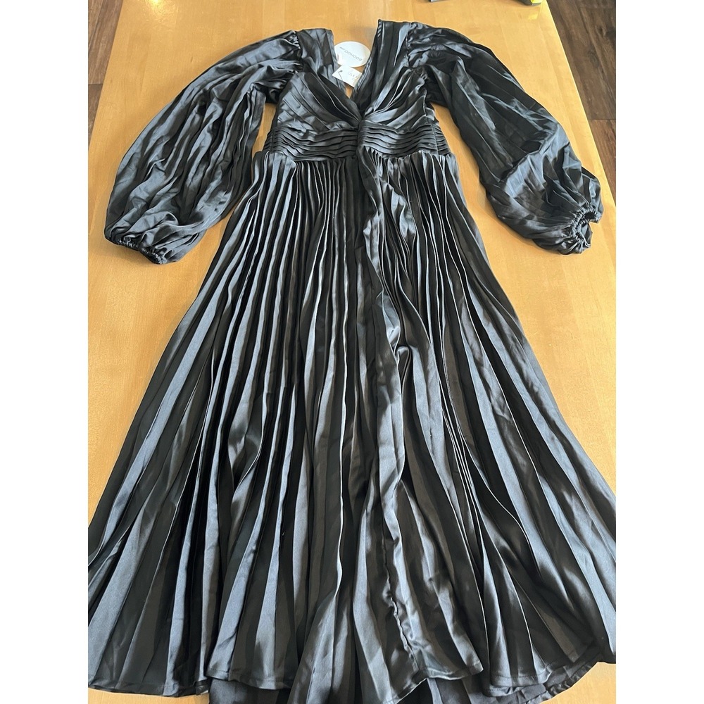 Boohoo Occasion Women's Satin Pleated Plunge Dress Midaxi Black Wedding - Picture 16 of 16
